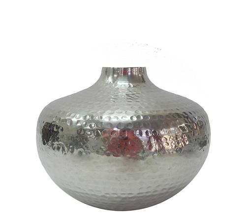 Σφυρήλατο βάζο αλουμινίου, γυαλιστερό ασημί 24x18cm KS125