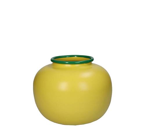 Στρογγυλό μεταλλικό βάζο κίτρινο με πρασινο χείλος, 20x15.6cm KAL-2102