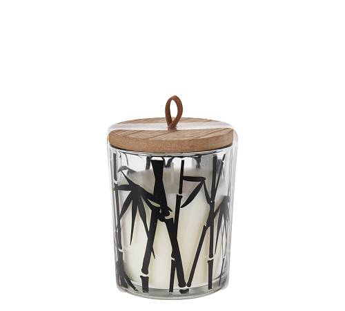 Κερί σε γυάλα&ξύλινο καπάκι, bamboo print,6.2x8,5cm CA352