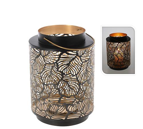 Μεταλλικό φανάρι, σχ.φύλλα μαύρο/χρυσό 18x24cm HE385