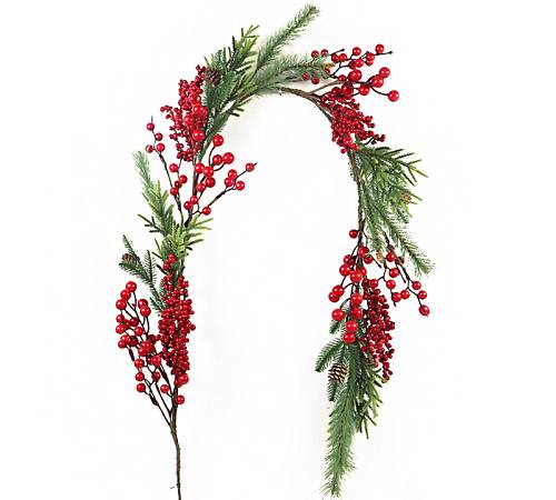 Γιρλάντα κόκκινα berries & κλαδιά έλατου(P.E),152cm MS653