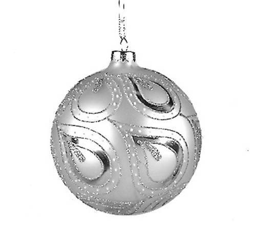 Γυάλινη Χριστουγεννιάτικη Μπάλα σχέδια Φύλλα Ματ Ασημί 8cm KA552 Γυάλινη Χριστουγεννιάτικη Μπάλα σχέδια Φύλλα Ματ Ασημί 8cm KA552