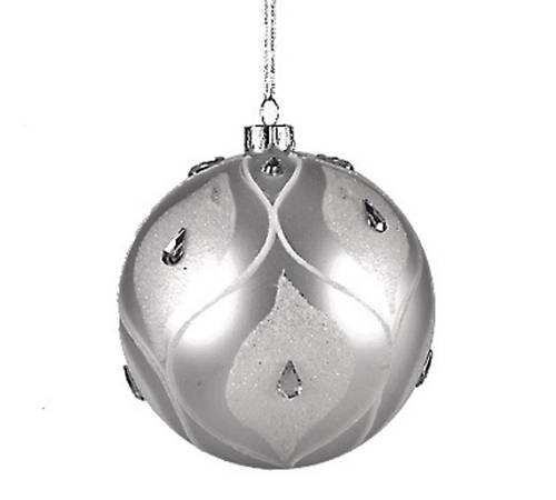 Γυάλινη Χριστουγεννιάτικη Μπάλα με  Πέτρες Ματ Ασημί, 8cm KA567 Γυάλινη Χριστουγεννιάτικη Μπάλα με  Πέτρες Ματ Ασημί, 8cm KA567