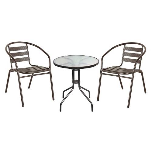 BALENO - FUNKY Set Βεράντας - Κήπου: Τραπέζι + 2 Πολυθρόνες Μέταλλο - Αλουμίνιο Βαφή Καφέ Ε-00024402 Ε242,6S