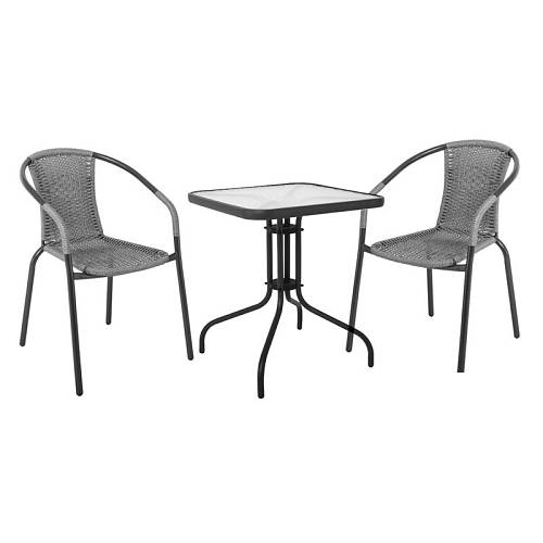 BALENO Set Κήπου - Βεράντας: Τραπέζι + 2 Πολυθρόνες Μέταλλο Ανθρακί - Wicker Mixed Grey Ε-00024404 Ε240,12
