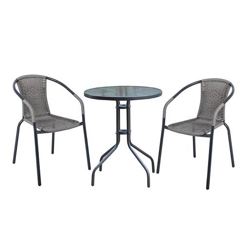 BALENO Set Κήπου - Βεράντας: Τραπέζι + 2 Πολυθρόνες Μέταλλο Γκρι - Wicker Mixed Grey Ε-00022560 Ε240,10