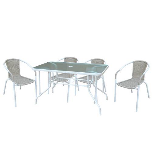BALENO Set Τραπεζαρία Κήπου: Τραπέζι + 4 Πολυθρόνες Μέταλλο Βαφή Άσπρο - Wicker Beige Ε-00020835 Ε240,2