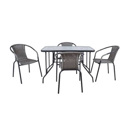 BALENO Set Τραπεζαρία Κήπου: Τραπέζι + 4 Πολυθρόνες Μέταλλο Γκρι - Wicker Mixed Grey Ε-00018326 Ε240,4