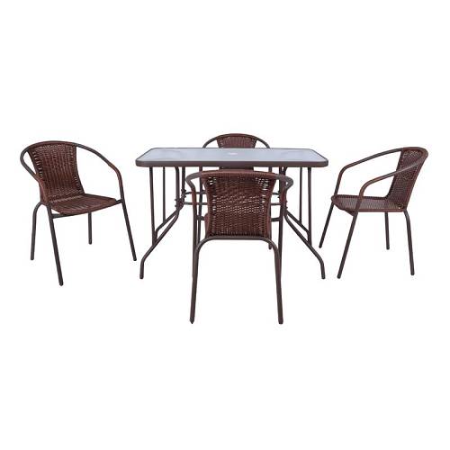 BALENO Set Τραπεζαρία Κήπου: Τραπέζι + 4 Πολυθρόνες Μέταλλο Καφέ - Wicker Brown Ε-00018049 Ε240,3