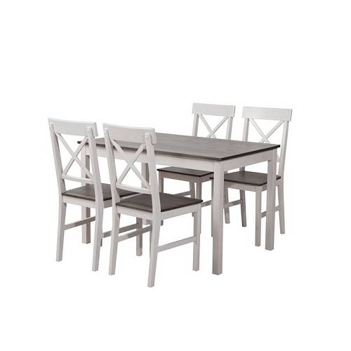 DAILY Set Τραπεζαρία Ξύλινη Σαλονιού - Κουζίνας: Τραπέζι + 4 Καρέκλες / Άσπρο - Dark Oak Ε-00020952 Ε783,1S