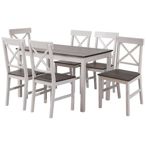 DAILY Set Τραπεζαρία Ξύλινη Σαλονιού - Κουζίνας: Τραπέζι + 6 Καρέκλες / Άσπρο - Dark Oak Ε-00024328 Ε784,1S