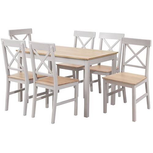 DAILY Set Τραπεζαρία Ξύλινη Σαλονιού - Κουζίνας: Τραπέζι + 6 Καρέκλες / Άσπρο - Φυσικό Ε-00024329 Ε784,2S