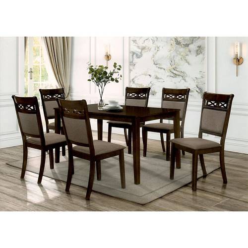 DEBORA Set Τραπεζαρία Σαλονιού Ξύλινη: Τραπέζι + 6 Καρέκλες Σκούρο Καρυδί -Ύφασμα Καφέ Ε-00024528 Ε810,S
