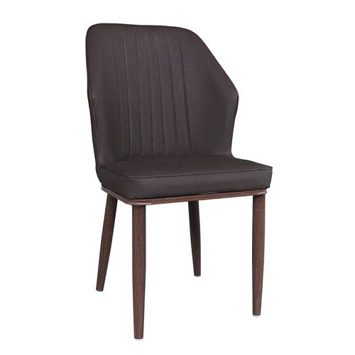 DELUX Καρέκλα Μέταλλο Βαφή Καρυδί, Linen PU Σκούρο Καφέ Ε-00020497 ΕΜ156,3 (ΣΕΤ ΤΩΝ 6)
