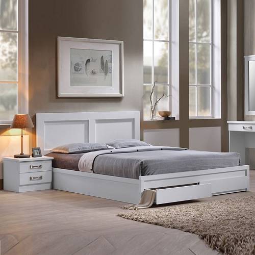 LIFE Κρεβάτι Διπλό, 2 Συρτάρια, για Στρώμα 140x190 cm, Απόχρωση Άσπρο Ε-00020752 ΕΜ3636,1