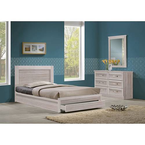 LIFE Κρεβάτι Μονό με Συρτάρι, για Στρώμα 90x200cm, Απόχρωση White Wash Ε-00021628 ΕΜ3633,5