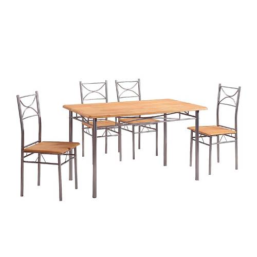 LORETO Set Τραπεζαρία Σαλονιού Κουζίνας: Τραπέζι + 4 Καρέκλες Μέταλλο Βαφή Silver, Φυσικό Ε-00018091 ΕΜ9792