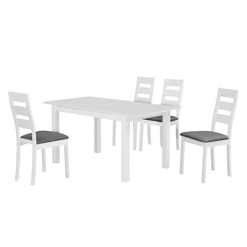 MILLER Set Τραπεζαρία Κουζίνας Άσπρο, Ύφασμα Γκρι: Τραπέζι Επεκτεινόμενο + 4 Καρέκλες Ε-00020821 Ε781,2S