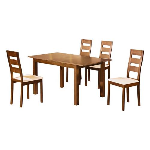 MILLER Set Τραπεζαρία Κουζίνας Ξύλινη: Επεκτεινόμενο Τραπέζι+ 4 Καρέκλες Honey Oak-PVC Εκρού Ε-00016119 Ε781,1S