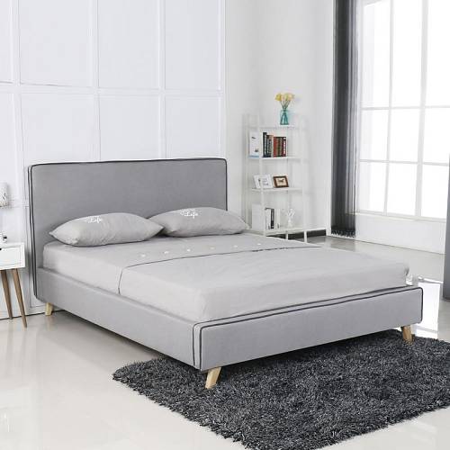 MORISSON Κρεβάτι Διπλό, για Στρώμα 160x200cm, Ύφασμα Ανοιχτό Γκρι Ε-00018687 Ε8078,1