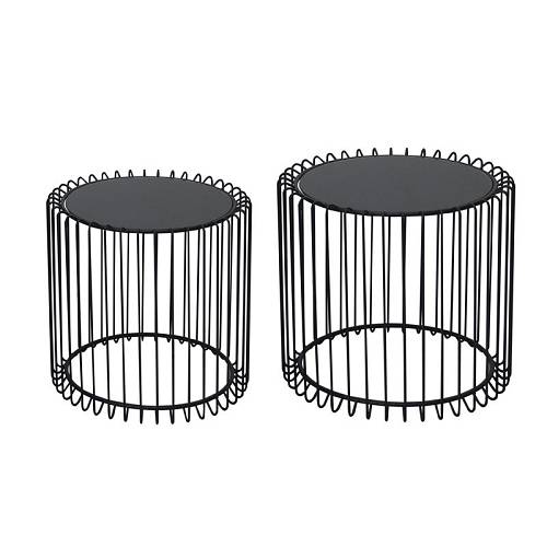 RICO Set-2 Τραπεζάκια Σαλονιού Καθιστικού, Μέταλλο Βαφή Μαύρο, Γυαλί Smoke Ε-00022916 ΕΜ9608