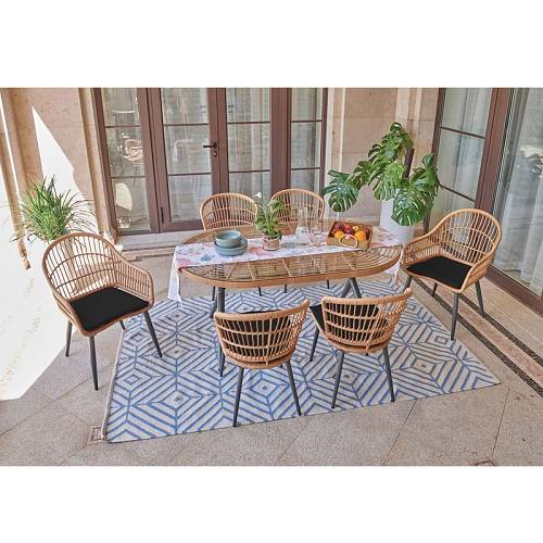 SALSA Τραπεζαρία Κήπου:Μέταλλο Βαφή Μαύρο-Wicker Φυσικό: 2 Πολυθρόνες+ 4 Καρέκλες+Τραπέζι Ε-00021710 Ε280,S