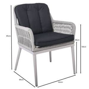 ALLEY Πολυθρόνα Τραπεζαρίας Κήπου ALU, Rope Grey 6mm, Μαξιλάρια Ανθρακί Ε-00024335 Ε6842,1