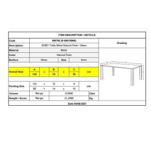 ROBY Τραπέζι Τραπεζαρίας Κουζίνας, Μέταλλο Βαφή Φυσικό Γυαλί Clear Ε-00018966 ΕΜ760