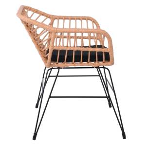 SALSA-D Πολυθρόνα Τραπεζαρίας Κήπου, Μέταλλο Βαφή Μαύρο, Wicker Φυσικό, Μαξιλάρι Μαύρο Ε-00024005 Ε2441,1