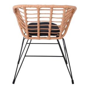 SALSA-D Πολυθρόνα Τραπεζαρίας Κήπου, Μέταλλο Βαφή Μαύρο, Wicker Φυσικό, Μαξιλάρι Μαύρο Ε-00024005 Ε2441,1