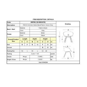 RENA Πολυθρόνα Μέταλλο Βαφή Μαύρο, Ύφασμα Velure, Απόχρωση Γκρι Ε-00024370 ΕΜ785,2 (ΣΕΤ ΤΩΝ 2)