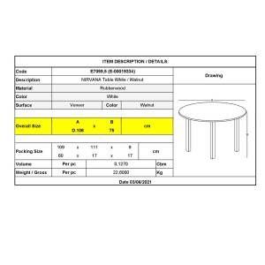 NIRVANA Τραπέζι Τραπεζαρίας Κουζίνας, Άσπρο - Καρυδί Ε-00019334 Ε7059,5