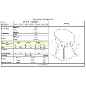OPTIM Πολυθρόνα Μέταλλο Βαφή Φυσικό, PP Άσπρο, Ύφασμα Lime Ε-00022389 ΕΜ140,4F (ΣΕΤ ΤΩΝ 4)