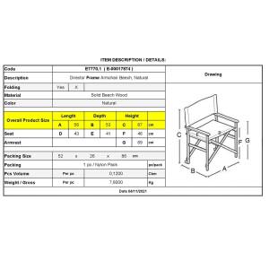 Σκηνοθέτη Σκελετός Πολυθρόνας Οξιά, Βαφή Εμποτισμού Φυσικό, Πτυσσόμενη Ε-00017874 Ε7770,1