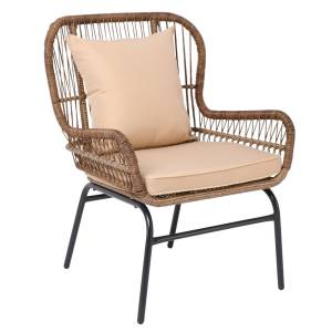 SALSA MAX Πολυθρόνα Μέταλλο Βαφή Μαύρο, Wicker Φυσικό, Μαξιλάρι Μπεζ Ε-00020846 Ε243,Κ (ΣΕΤ ΤΩΝ 2)