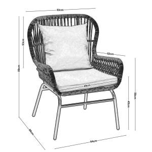 SALSA MAX Πολυθρόνα Μέταλλο Βαφή Μαύρο, Wicker Φυσικό, Μαξιλάρι Μπεζ Ε-00020846 Ε243,Κ (ΣΕΤ ΤΩΝ 2)