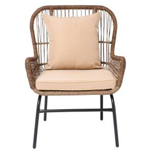 SALSA MAX Πολυθρόνα Μέταλλο Βαφή Μαύρο, Wicker Φυσικό, Μαξιλάρι Μπεζ Ε-00020846 Ε243,Κ (ΣΕΤ ΤΩΝ 2)