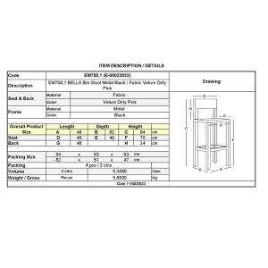 BELLA Σκαμπό BAR με Πλάτη, Μέταλλο Βαφή Μαύρο, Ύφασμα Velure Απόχρωση Dirty Pink Ε-00022833 ΕΜ758,1 (ΣΕΤ ΤΩΝ 4)