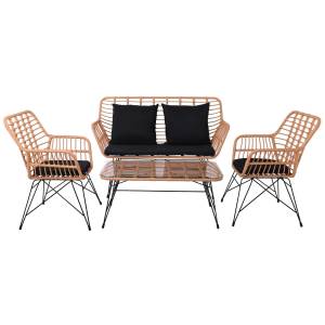 SALSA MAX Living Set Κήπου 4 τεμαχίων, Μέταλλο Βαφή Μαύρο, Wicker Φυσικό, Μαξιλάρια Μαύρο Ε-00023947 Ε285,S