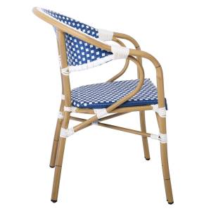 PARIS Πολυθρόνα Dining Αλουμίνιο Φυσικό, Wicker Άσπρο - Μπλε, Στοιβαζόμενη Ε-00024033 Ε258,3