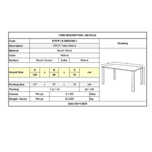 VENTI Τραπέζι Οξιά Καρυδί Ε-00024364 Ε7679