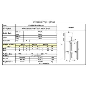 MODA Σκαμπό Bar Στοιβαζόμενο PP - UV Πράσινο Ε-00024520 Ε3802,4