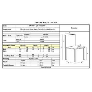 DELUX Καρέκλα Μέταλλο Βαφή Μαύρο, Linen PU Ανθρακί Ε-00020495 ΕΜ156,1 (ΣΕΤ ΤΩΝ 6)