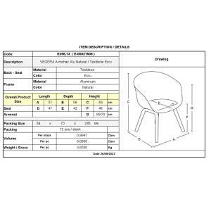 VEGERA Πολυθρόνα Dining Αλουμίνιο Βαφή Φυσικό Textilene Εκρού, Στοιβαζόμενη Ε-00021506 Ε258,13