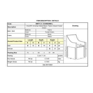 VALERY Πολυθρόνα Μέταλλο Βαφή Μαύρο, Ύφασμα Velure, Απόχρωση Forest Green Ε-00022894 ΕΜ711,3 (ΣΕΤ ΤΩΝ 2)