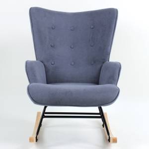 ALMA Rocking Πολυθρόνα Μπερζέρα Καθιστικού, Ύφασμα Velure Μπλε, Βάση Μαύρο-Φυσικό Ε-00024284 Ε7143,5