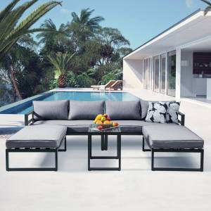 ORBEA Set Καθιστικό Κήπου ALU Ανθρακί, Καναπές 4Θ+2 Πάγκοι+ Τραπέζι, Μαξιλάρι Γκρι Σκούρο Ε-00024692 Ε6840,1