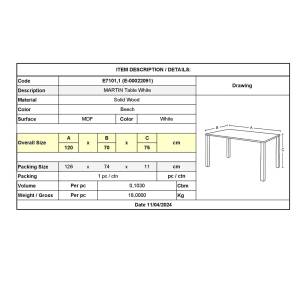 MARTIN Τραπέζι Κουζίνας - Εστιατορίου, Οξιά Φυσικό, MDF Άσπρο Ε-00022091 Ε7101,1
