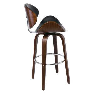 GOMEZ Σκαμπό BAR με Πλάτη, Απόχρωση Καρυδί, PU Μαύρο Περιστρεφόμενο Ε-00021100 Ε510,1