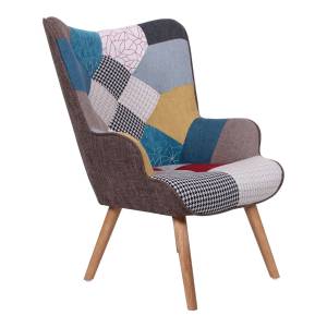 MARON Πολυθρόνα - Μπερζέρα Ξύλο Φυσικό, Ύφασμα Patchwork Ε-00022485 ΕΜ143,4